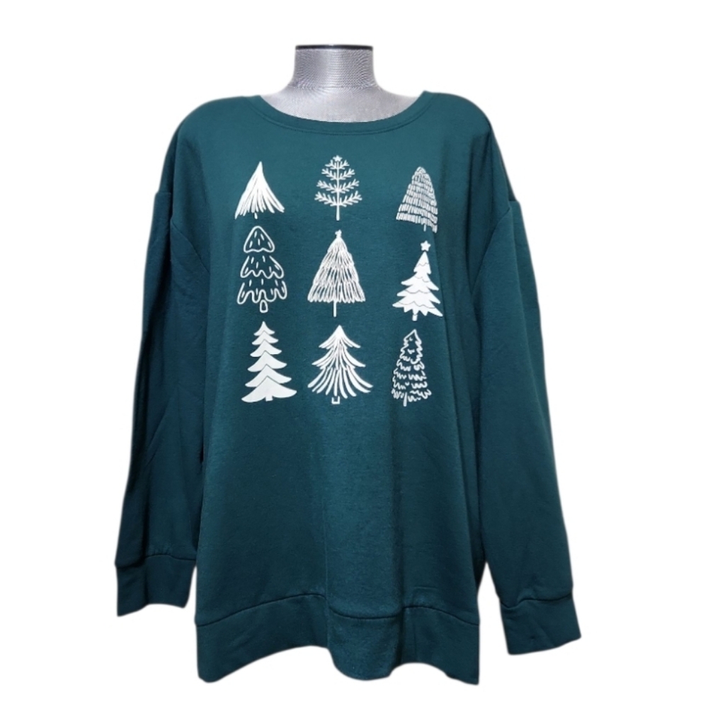 Happy Holidays 3X Hunter Green Christmas Tree Sweatshirt